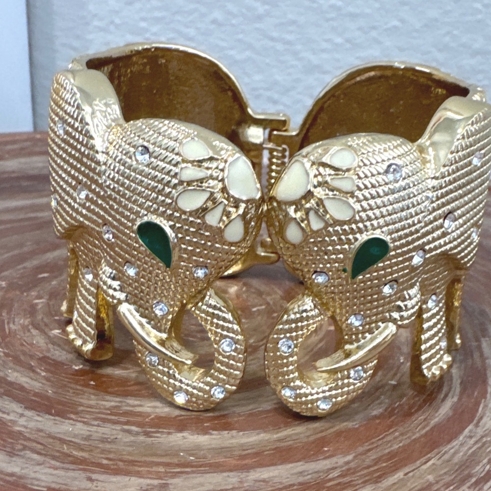 Lilly Pulitzer gold-tone hinge cuff bracelet featuring bejeweled elephants